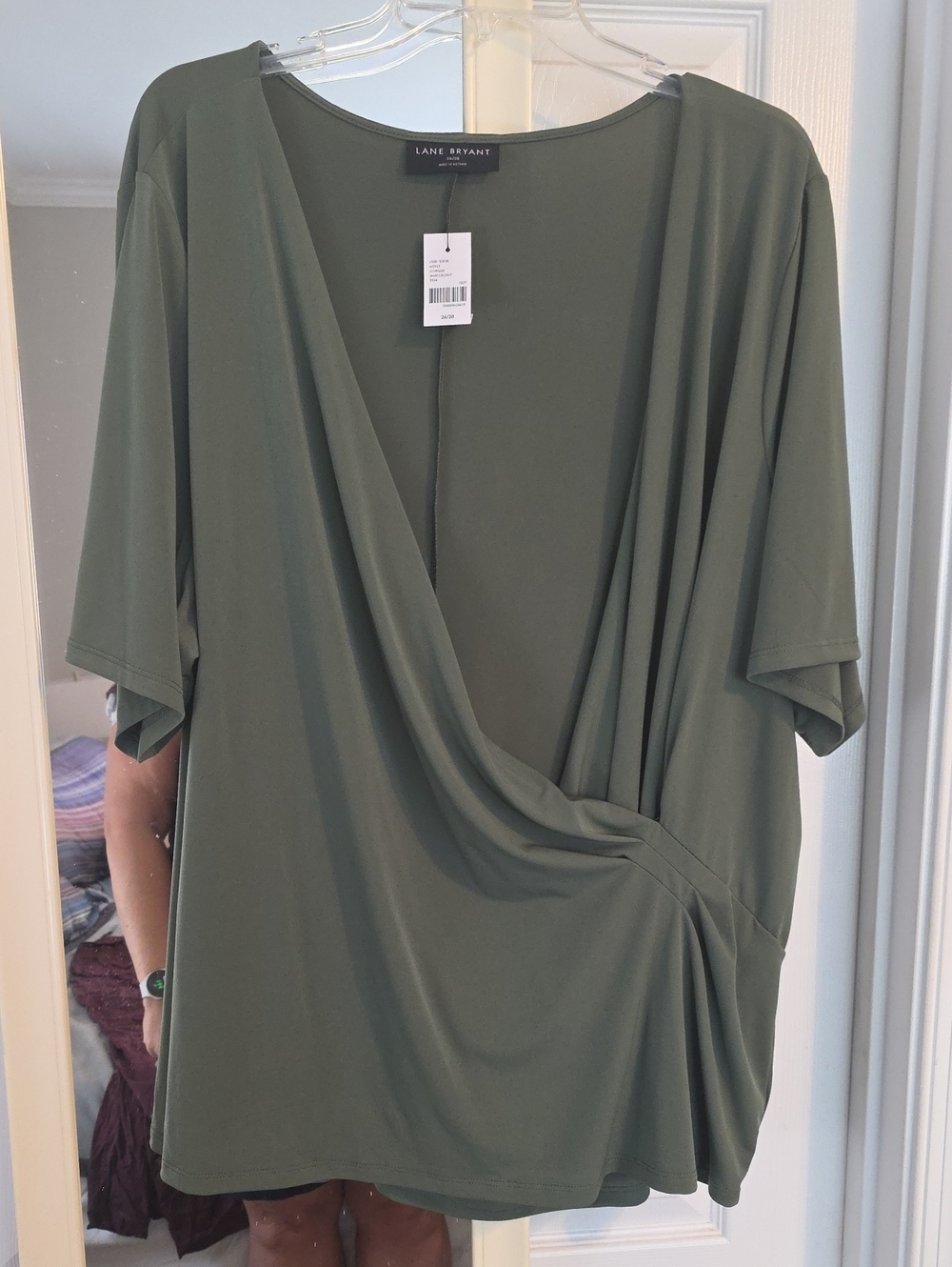 Lane Bryant Olive Faux-Wrap Drape Front Top